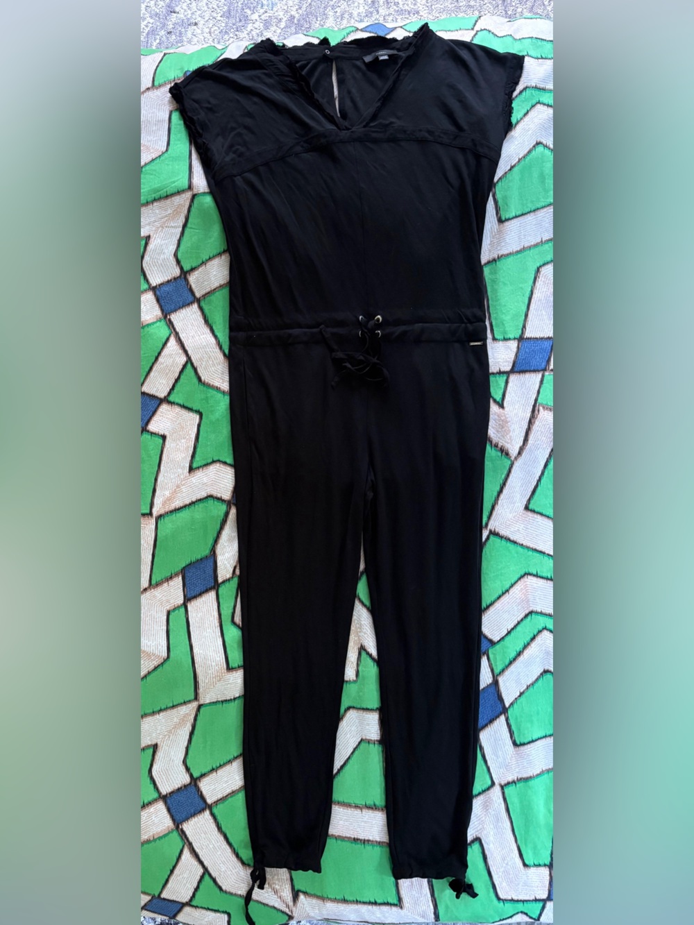 Diesel Black V-Neck Short-Sleeve Drawstring Jumpsuit